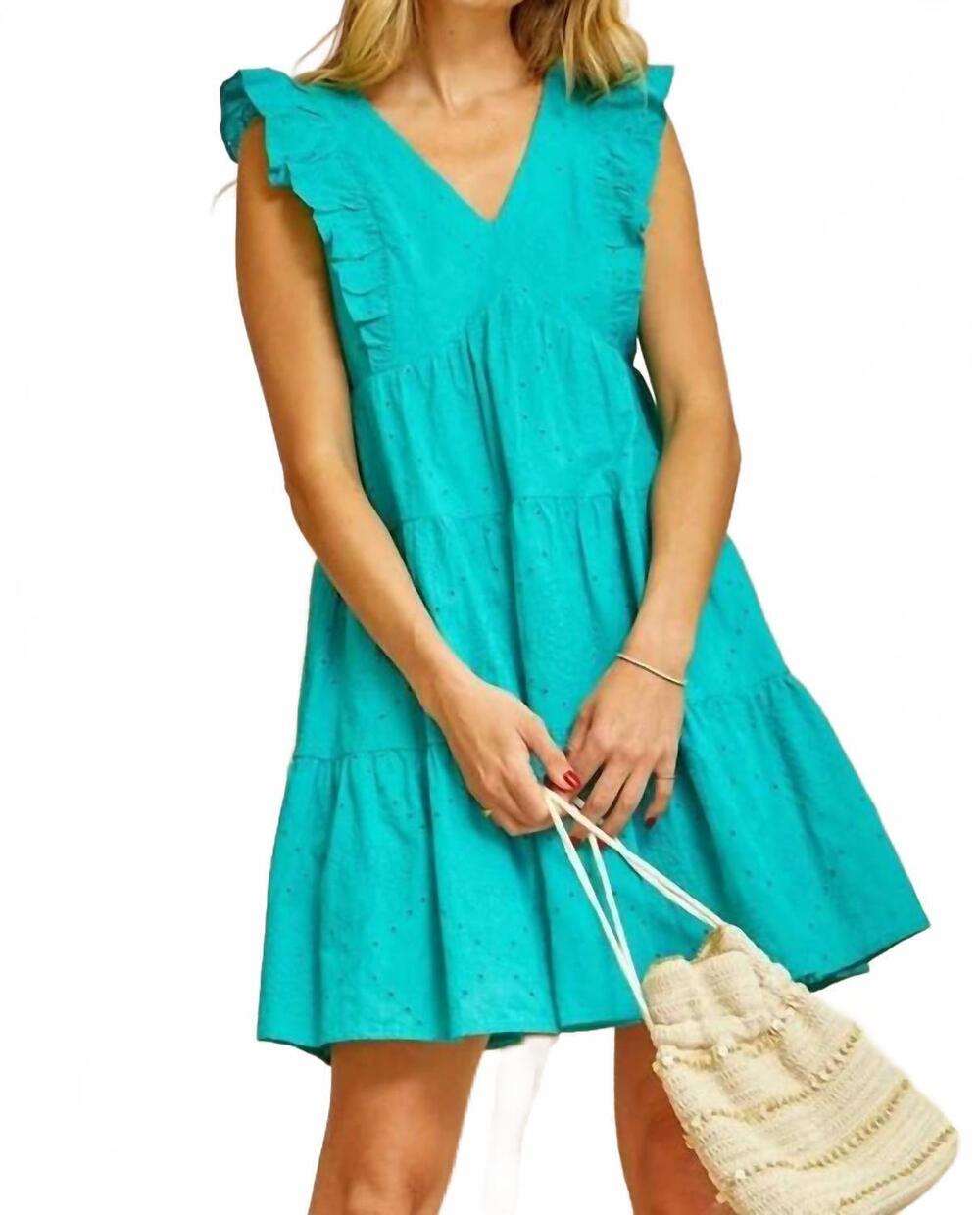 NEW ANDREE BY UNIT eyelet charm mini dress in emerald